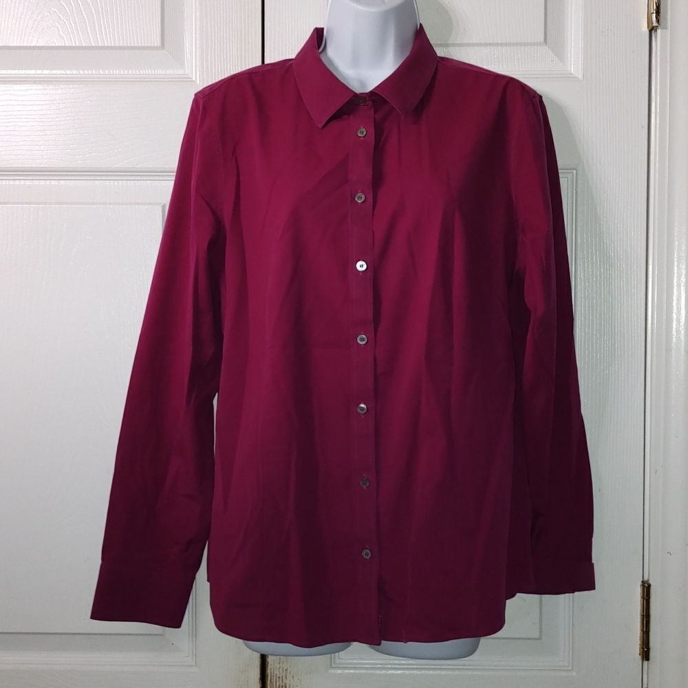Talbots Non Iron button down magenta casual business casual blouse  Sz 14